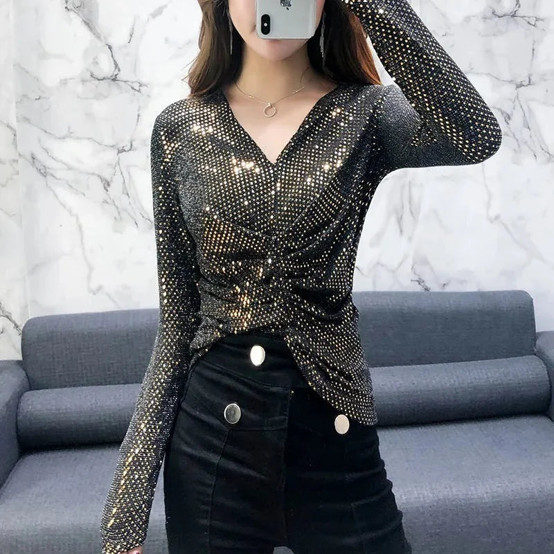 sparkly silk blouse for women | elegant glittery blouse | womens formal silk top | energy saving